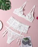 3pcs Women Push Up Bra Floral Embroidery Lingerie Underwear Set With Garters Wedding White Bra  Panties Sets Gstrings T