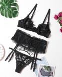 3pcs Women Push Up Bra Floral Embroidery Lingerie Underwear Set With Garters Wedding White Bra  Panties Sets Gstrings T