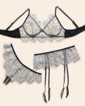  Hot Sale  Lace Stitching Underwear Womens Fashion Lace Perspective Threepiece Lingerie Suit  Bras