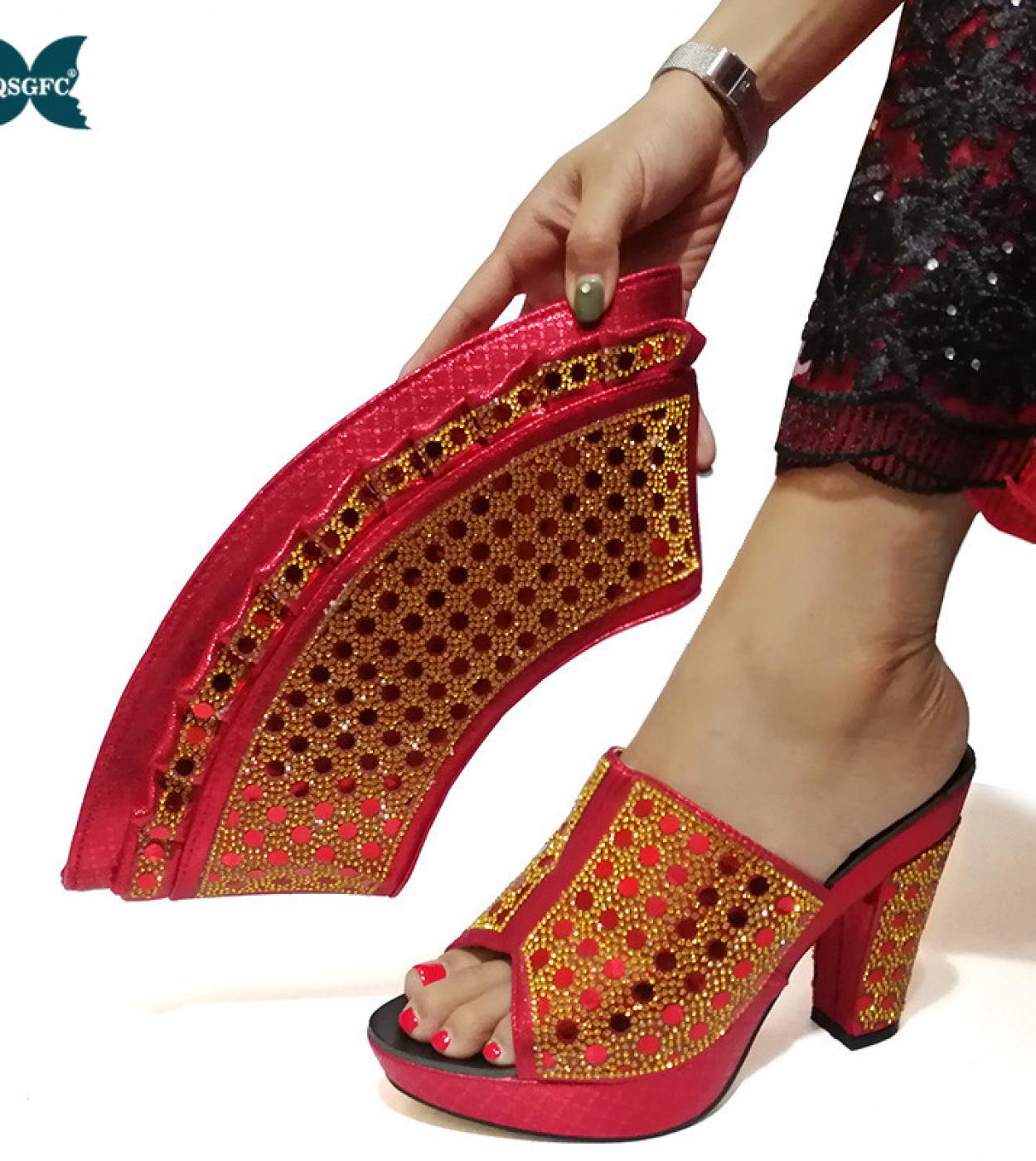 סט התאמת נעליים ותיקים אפריקאיות עם נשים נמכרות חמות נעלי עיצוב איטלקי וסט תיקים למסיבה חתונה צבע אדום