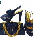 נעלי מסיבה ותיק נעלי נשים אפריקאיות וסט תיקים נעלי עקב גבוהות בעיצוב איטלקי עם סט תיקים תואם בצבע כחול רויאל