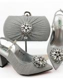 African Hot Selling Silver Color Nigerian Fashion Italian Design Crystal Style Noble Party Ladies Shoes And Bag Set  Pum
