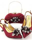  New Arrival Italian Design African Fashon Special Flower Style Decoration Black Color Noble Ladies Shoes And Bag Set  P
