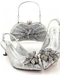  New Arrival Italian Design African Fashon Special Flower Style Decoration Black Color Noble Ladies Shoes And Bag Set  P