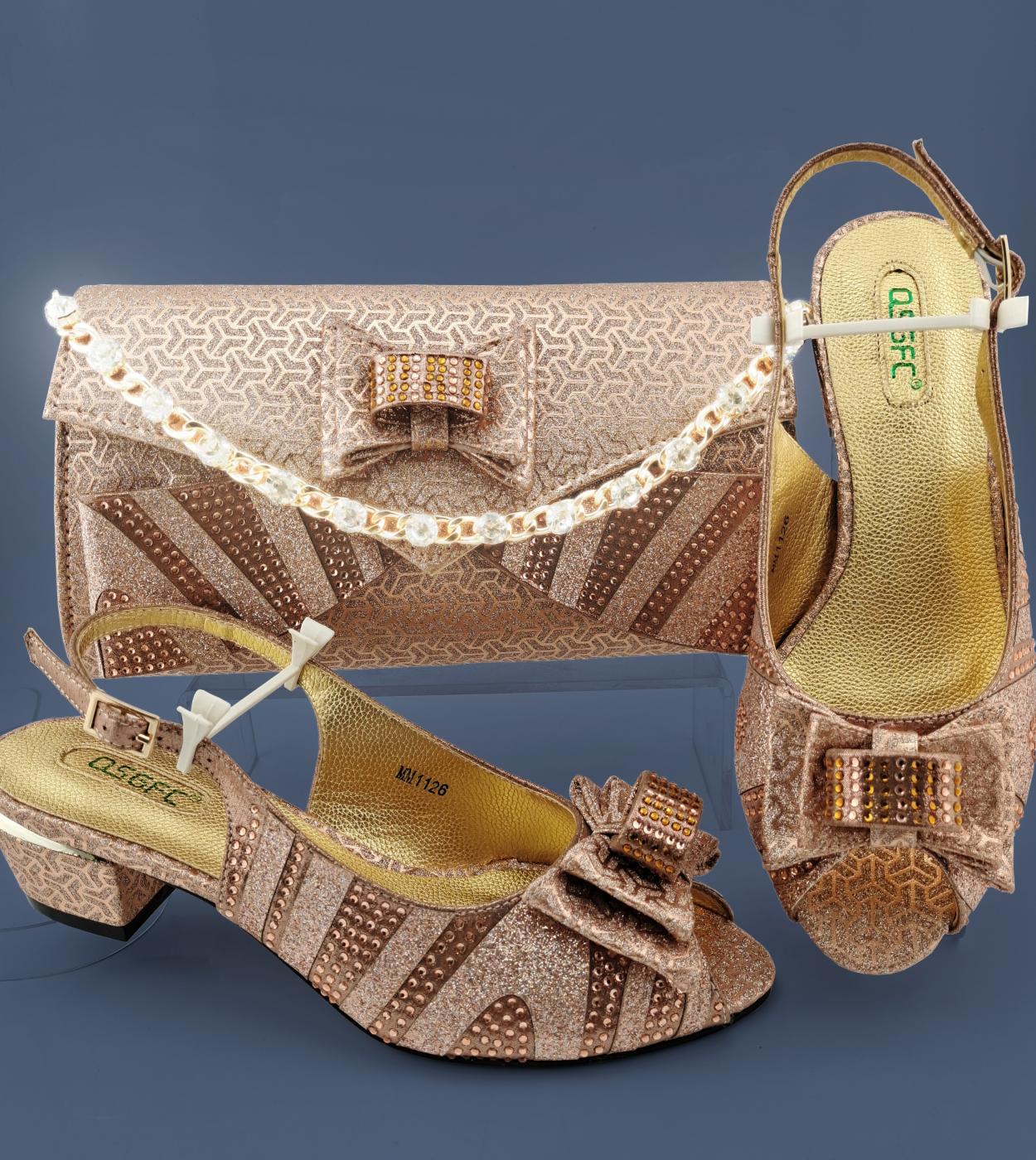 New Arrival Italian Design African Lomen Green Color Party Wedding Ladies Shoes And Bag Set Decorated With Butterflykont
