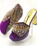 Lastest Fashion Purple Metal Fish Bone Decorative Ladies Shoes And Bag Set Decorared With Colorfur Rhinestone For Party 