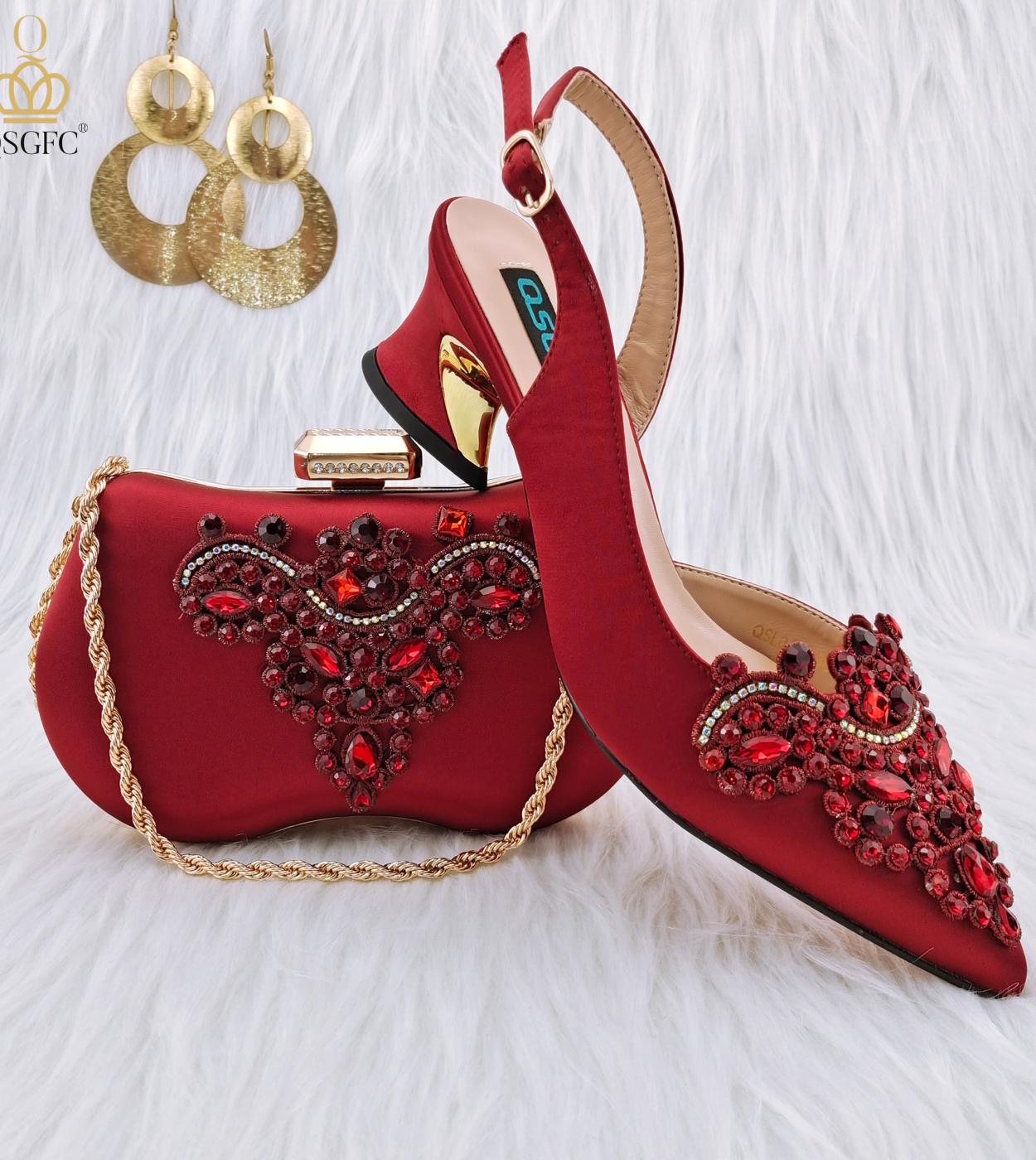 Red Shoes Women Fashion Styles  Red Shoes Matching Bag  Red Party Shoe Stones  Pumps  