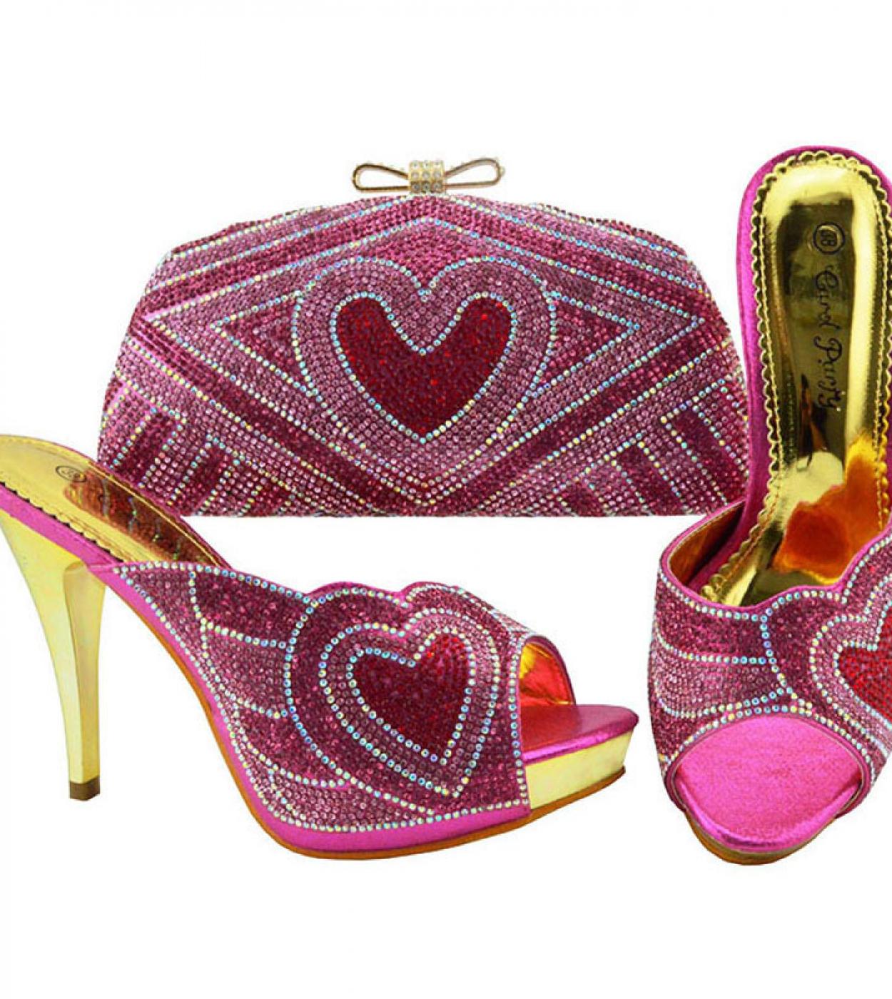 New Arrival Italian Design Ladies Shoes And Bag With Wedding Shoes And Bag For Women Nigeria Bag And Shoes Fuchsia Color