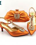 Qsgfc  Newest Italian Design Fashion Gold Ears Of Wheat Shape Style Ladies Shoes And Bag Set In Orange Color For Party  