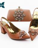 Italian Design Silver Pointed Toe High Heel Shoes With Crystal Buckle Decoration Fashion Party Ladies Shoes And Bag Set 