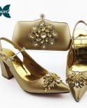 Italian Design Silver Pointed Toe High Heel Shoes With Crystal Buckle Decoration Fashion Party Ladies Shoes And Bag Set 