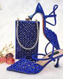 Qsgfc Ltalian Hollow Design Rblue Color Matching Rhinestone Decorative Shoe Bag Set Elegant Pointed High Heels