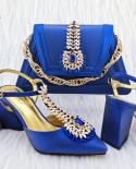 Qsgfc New Design Fuchsia Three Dimensional Bag With Shiny Diamond Decorated High Heels Shoes Nigeria Ladies Party Shoe B