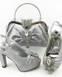  Women Party Shoes And Bag Set With Shinning Crystal Peep Toe Sandals African Ladies Matching Shoes And Bag In Purplr Co