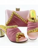 Italian Design Round Bead Decorated Pink High Heels With The Same Design Of Clutch Bag Fashion Ladies Shoes And Bag Set