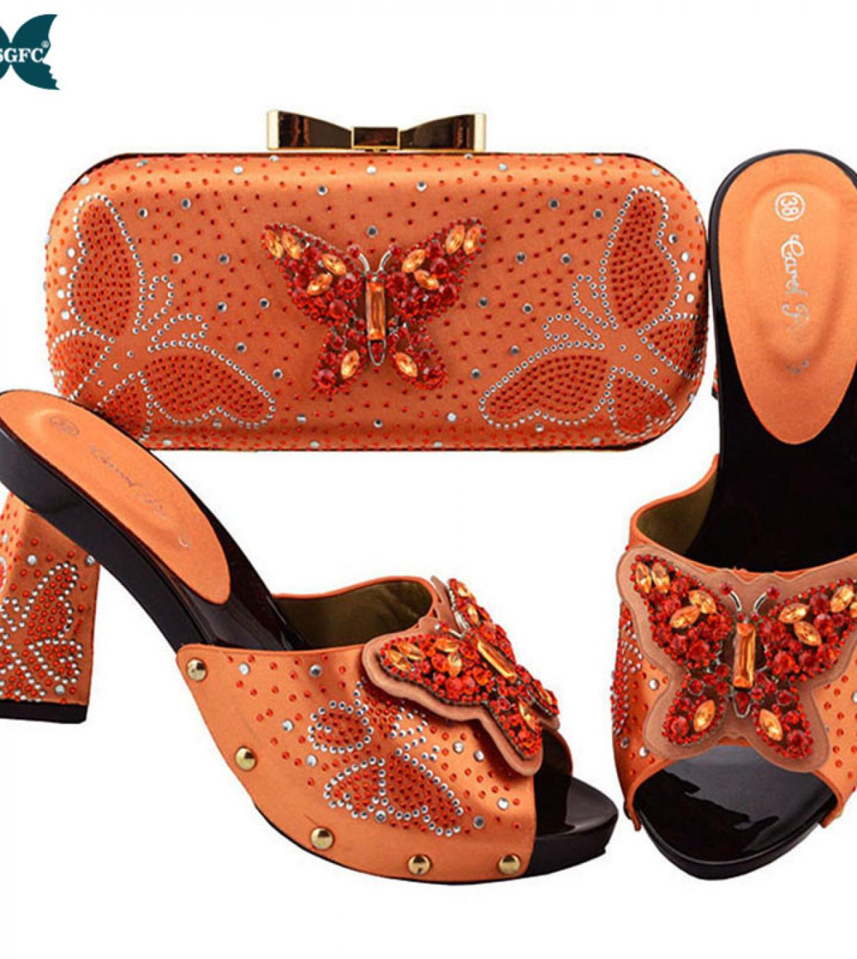 Pumps Women Shoes Luxury Orange Color  Orange Shoe Bag Set Party Women  New Arrival  