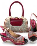 Champagne Color Italian Design New Arrival Fashion Ladies Shoes And Bag Decorated With Rhinestone For Party Weddingwomen