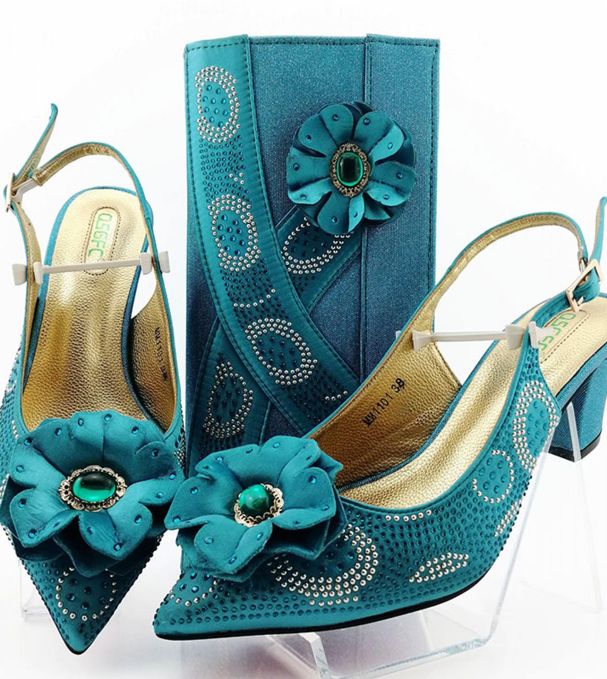 Hot Selling Sky Blue Color Italian Design Shoes With Matching Bag High Quality African Nigeria Bag And Shoe Set For Part