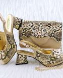 qsgfc עיצוב קלאסי ניגרי סגנון שחבור נעליים ותיק קישוט יהלום גדול אפריקאי אצילי נעלי midheel של מסיבה