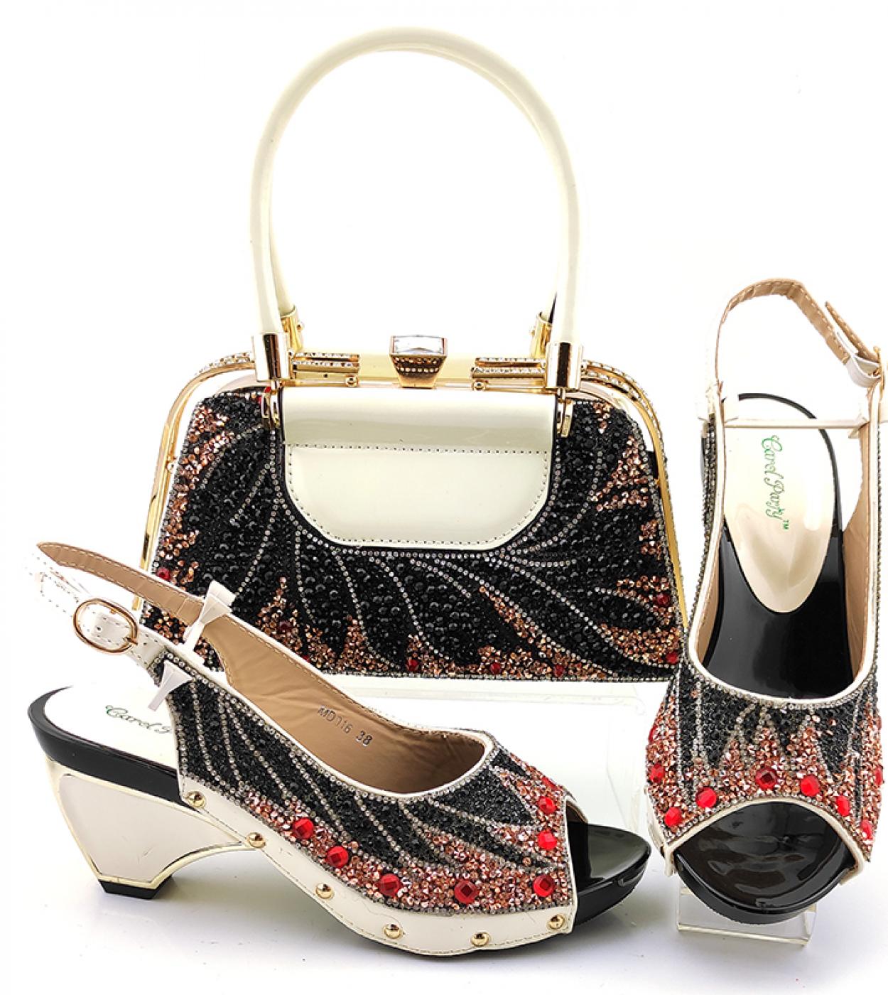 Newest Italian Design Hot Selling Fashion Noble Style Ivory Color Rhinestone Ladies Shoes And Bag For Party Weddingwomen