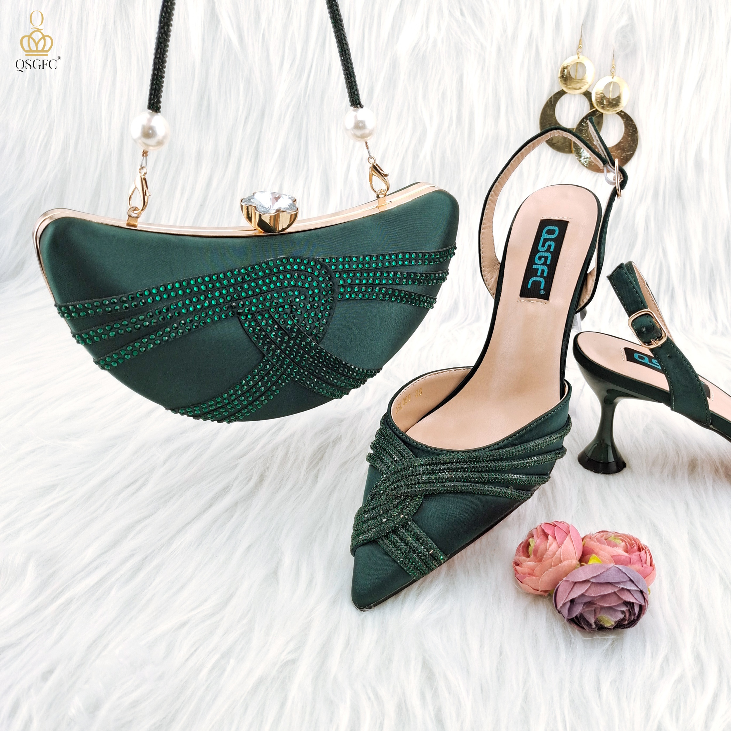 Emerald green shoes and bag for wedding top