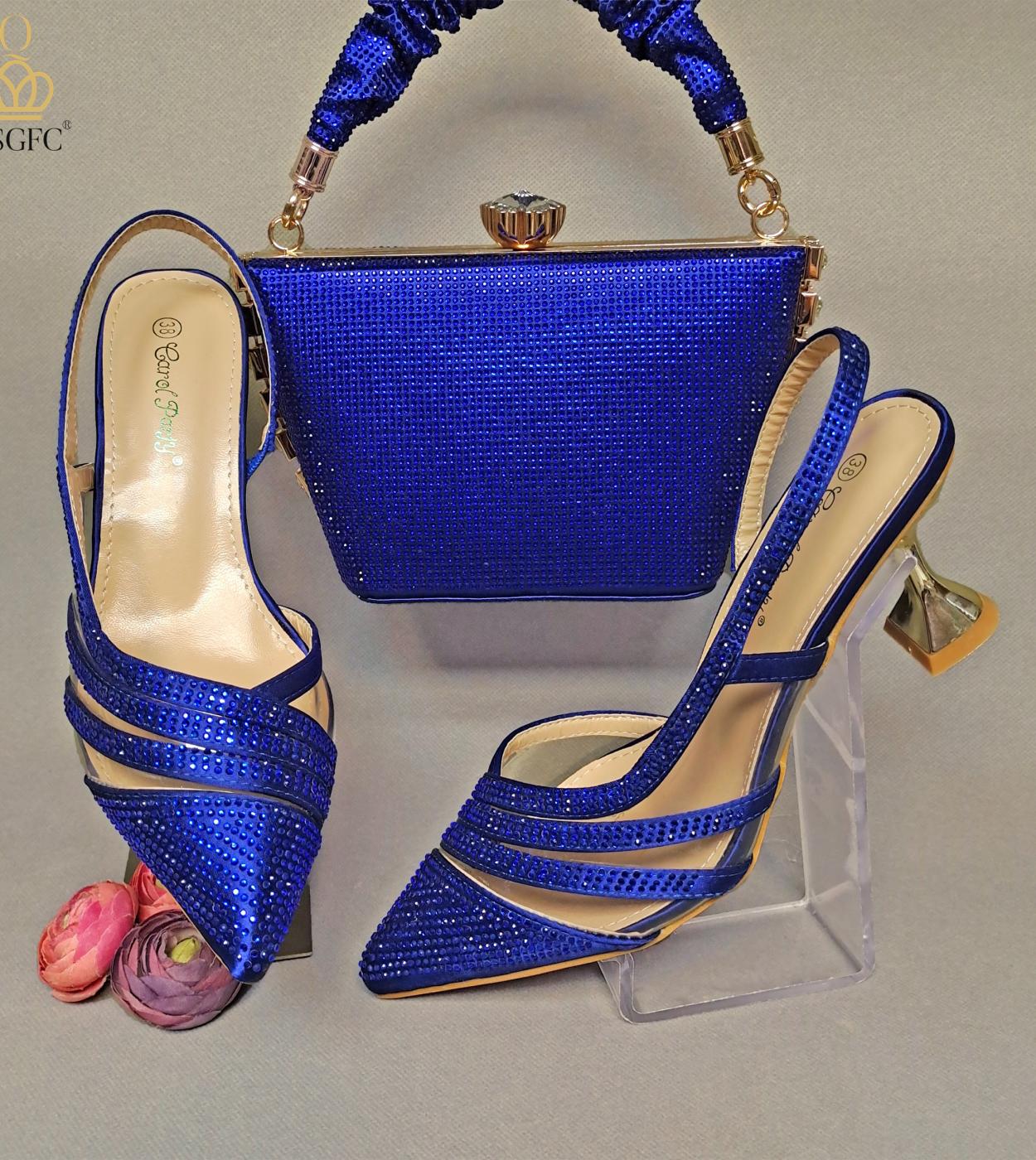 Nigerian Women Royal Blue Shoe Bag Set  Bag Shoe Set Nigeria Party Size  New  