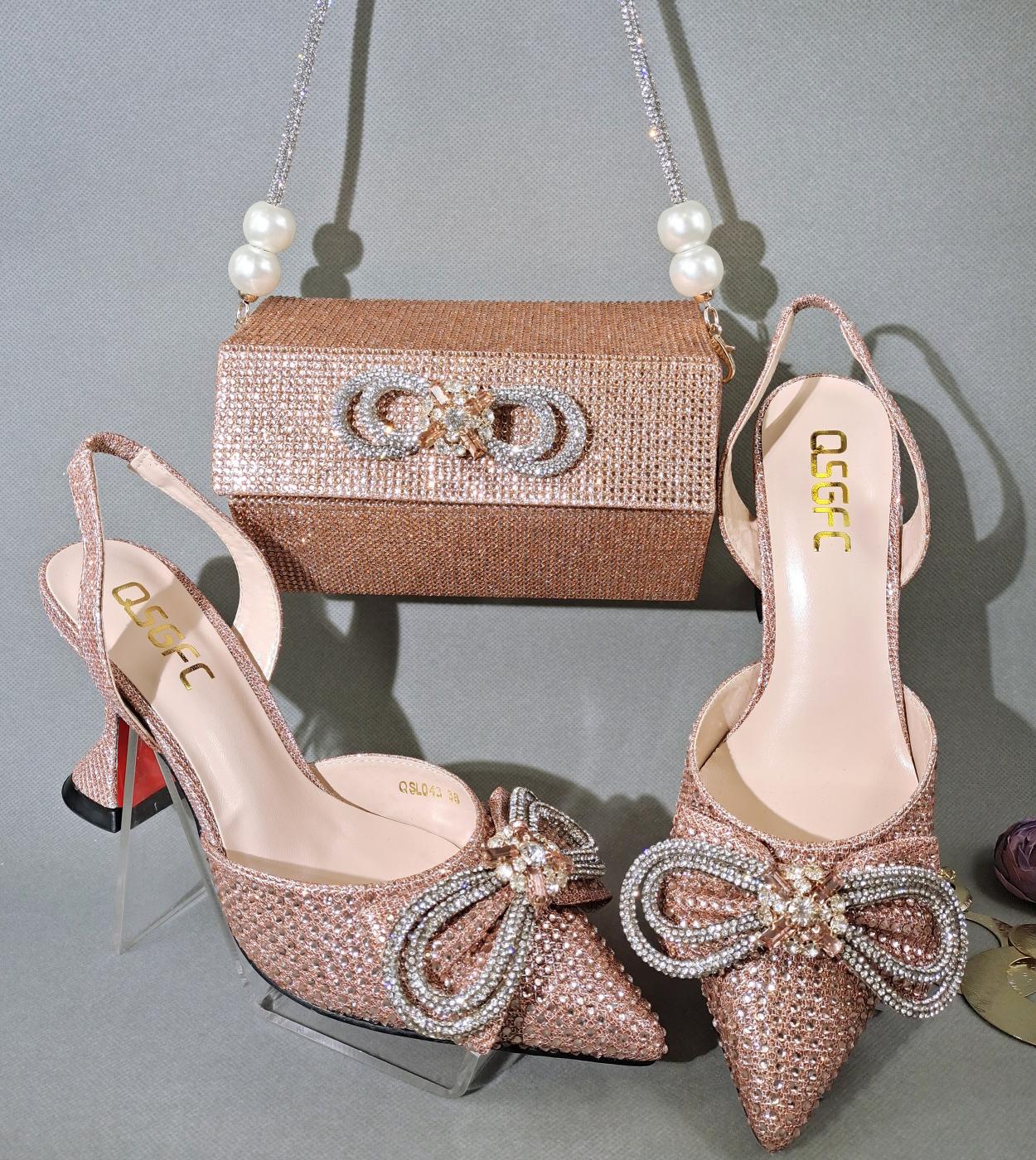 US 51.54 Ladies Shoes Glass Heels Popular Pointed Shoe Ladies Wedding Shoe Color Peach Shoes Pumps Description