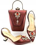 Latest Fashionable Wine Color Noble And Elegant Ladies Shoes And Bag Set Decorated With Heart Shaped Rhinestonewomens P