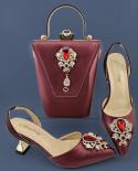 Latest Fashionable Wine Color Noble And Elegant Ladies Shoes And Bag Set Decorated With Heart Shaped Rhinestonewomens P