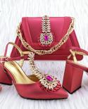 Qsgfc 2023 New Design Ladies Fashion Ol Commuter Handbag With Shiny Diamond Decorated High Heels Shoes For Wedding Party