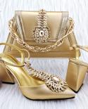 Qsgfc 2023 New Design Ladies Fashion Ol Commuter Handbag With Shiny Diamond Decorated High Heels Shoes For Wedding Party
