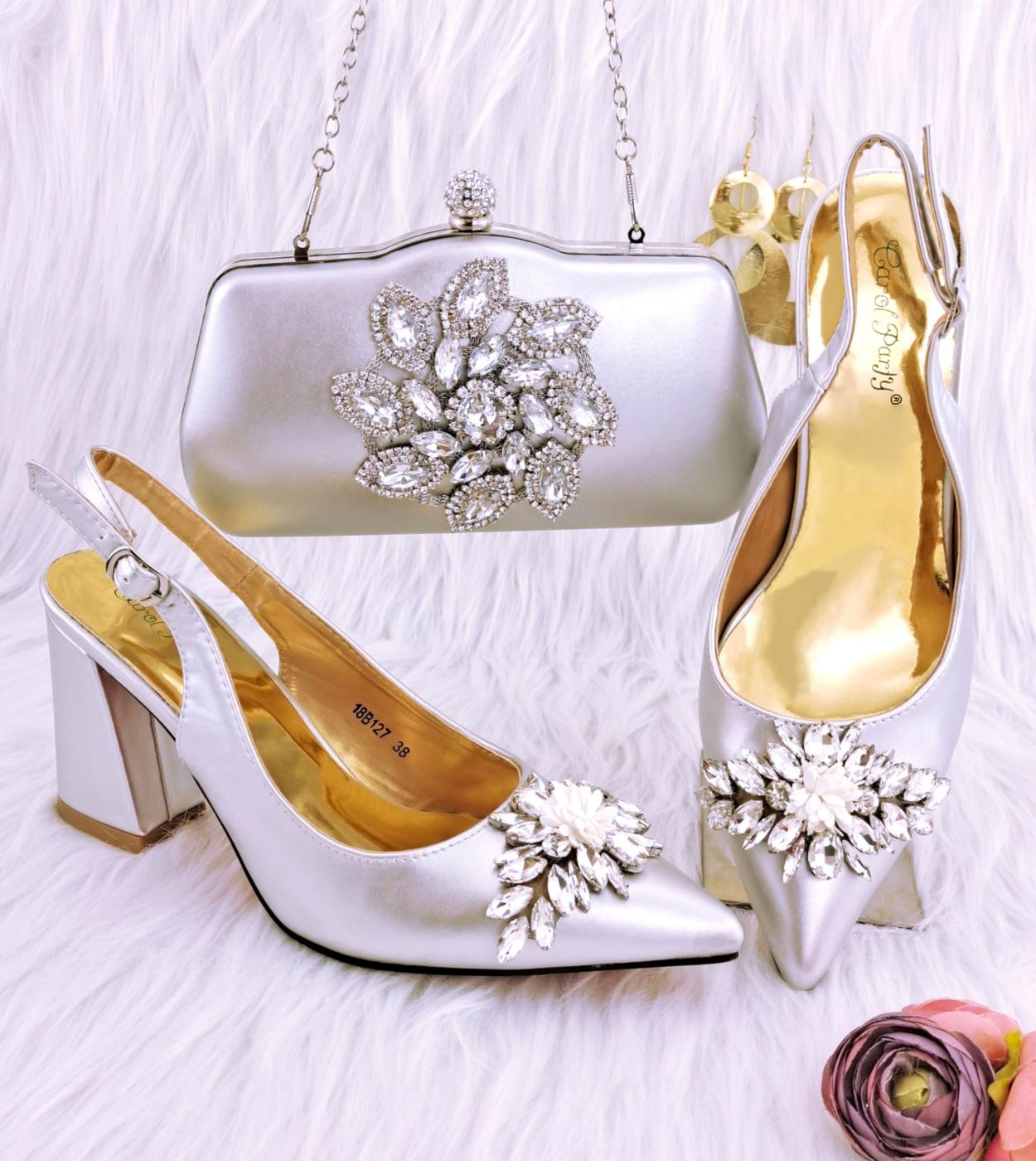 Qsgfc High End Party Shoes Bag Rhombus Diamond Accessories Pointed High Heels And Clutch Bag