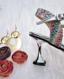 Qsgfc 2022 The Latest Green Color Colorful Striped Sequins With High Waist Bucket Bag Exquisite High Heels Shoes Bag Set