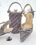 Qsgfc 2022 The Latest Green Color Colorful Striped Sequins With High Waist Bucket Bag Exquisite High Heels Shoes Bag Set