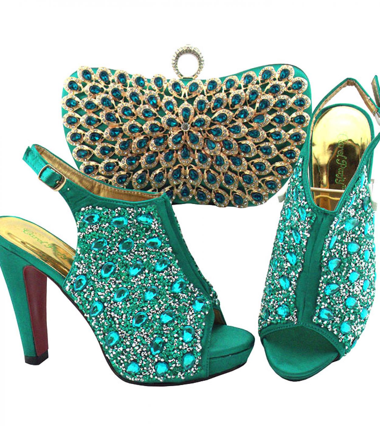 Pretty Leisure Style Italian Women Shoes And Bag In Teal Color Slingbacks African Lady Party Shoes And Bag  Pumps