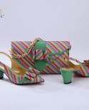 Qsgfc Italian Design Newest Colorful Stripes Pattern Sweet Style Noble Green Color Shoes And Bag Set For Party Wedding  