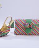 Qsgfc Italian Design Newest Colorful Stripes Pattern Sweet Style Noble Green Color Shoes And Bag Set For Party Wedding  