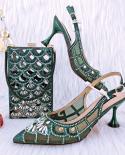 Qsgfc Lowkey Fashion Green Glitter Fabric Fish Scale Pattern Hollow Design High Heels Party Ladies Shoes And Bag  Pumps