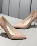 2023 New Womens High Heels Bling Pointy Catwalk Single Shoes Professional Stiletto Platform High Heels Plus Size 43