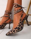  Rhinestones Sandals Women Leopard Thin High Heels Ladies Pumps Ankle Strap Female 2022 Summer New Party Shoes