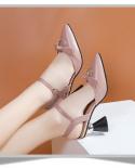 2022 Summer Women Fashion Highheeled Shoes  And Elegant Oneword Buckle Pointed Bow Ladies Sandals Sandals Women 2022  Wo