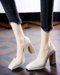 Squaretoed Single Shoes Womens Thick Heel 2022 Spring New Outer Wear Set Foot Work Shallow Mouth High Heel Shoes Women 