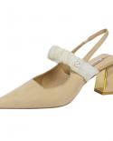 2022 Summer Buckle Clear Heels Shallow Mouth Med Girls Beige  Open Closed Retro Black Comfort Shoes Female Sandal