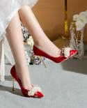 Wedding Shoes Banquet Womens High Heel Shoes 2022 New Style Four Seasons Large Size Womens Shoes Thin Heeled Bride Sho