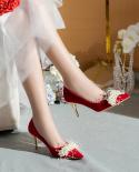 Wedding Shoes Banquet Womens High Heel Shoes 2022 New Style Four Seasons Large Size Womens Shoes Thin Heeled Bride Sho