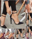 Women High Heel Shoes Pointed Monochrome Belt Buckle Stylish Women Dress Shoes Plus Size 35   43