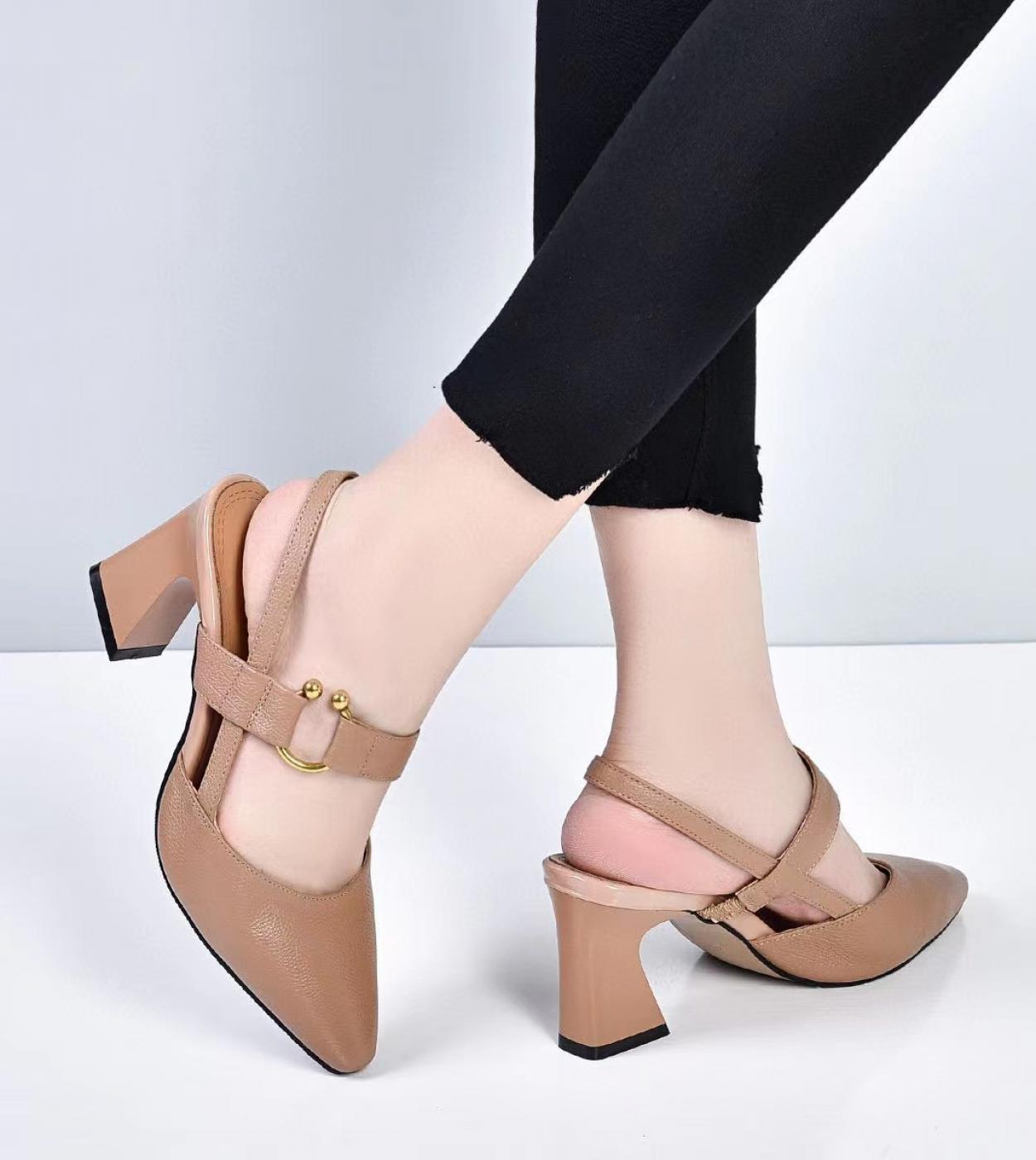 2022 Spring Hollow Coarse Sandals Highheeled Shallow Mouth Pointed Pumps Shoes Women Female  High Heels Large Size Mujer