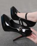 Ladies Thin Heeled Pumps Patent Leather Waterproof Platform Pointed Toe Stiletto High Heel Shoes Wedding Party Dress Sho
