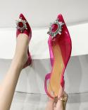 Big Size 43 Women Pumps Elegant Pointed Toe Rhinestones High Heels Wedding Shoes Crystal Clear Heeled Slingback Pumps Sa
