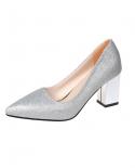 Bling Bride Wedding Shoes Sequin Party High Heels Glitter Female Pumps Square Heel Woman Dress Shoe  Pointed Toe Plus Si